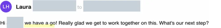 Screenshot of a client reply after one of the templates was sent