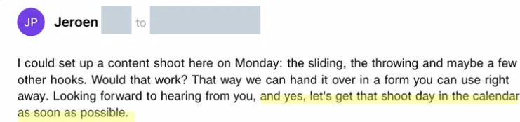 Screenshot of a client reply after one of the templates was sent